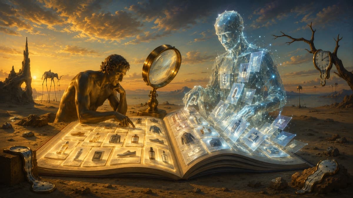 Illustration of the third reader — an AI system reading a product catalog's structure