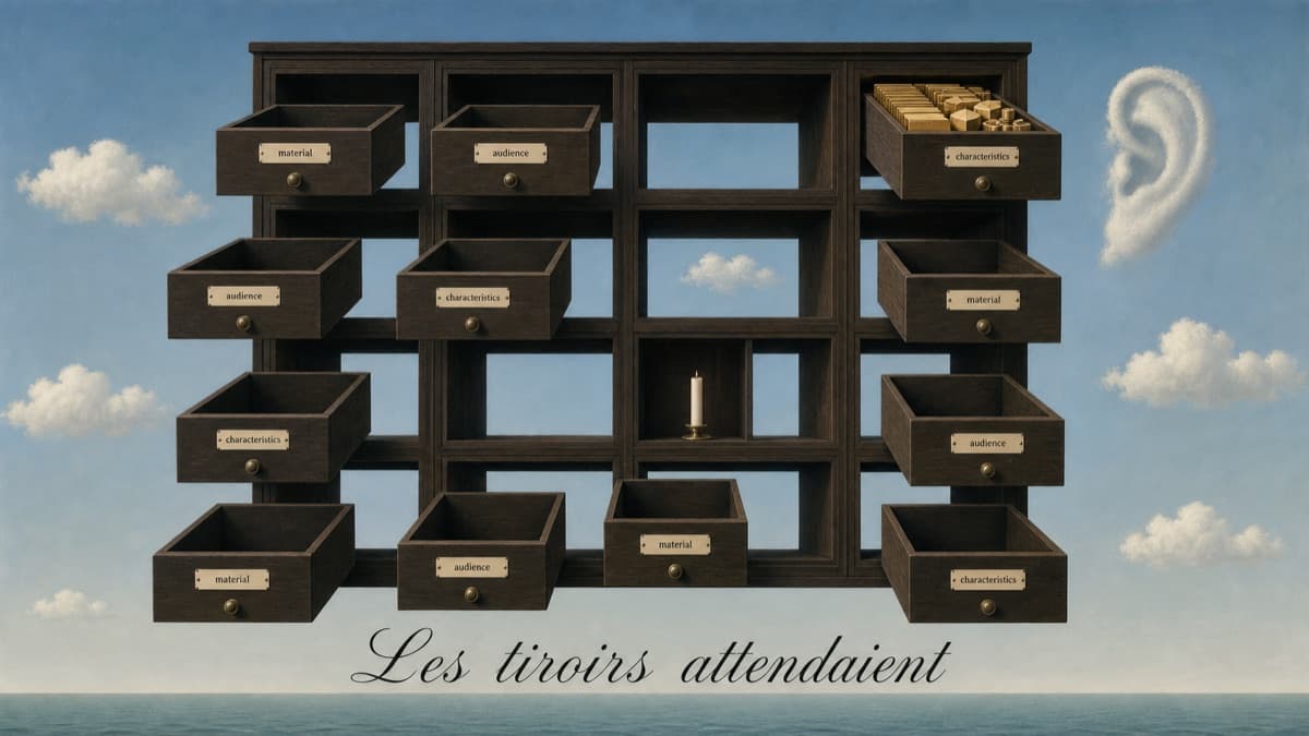 Illustration of Shopify category attribute boxes standing empty inside a product record