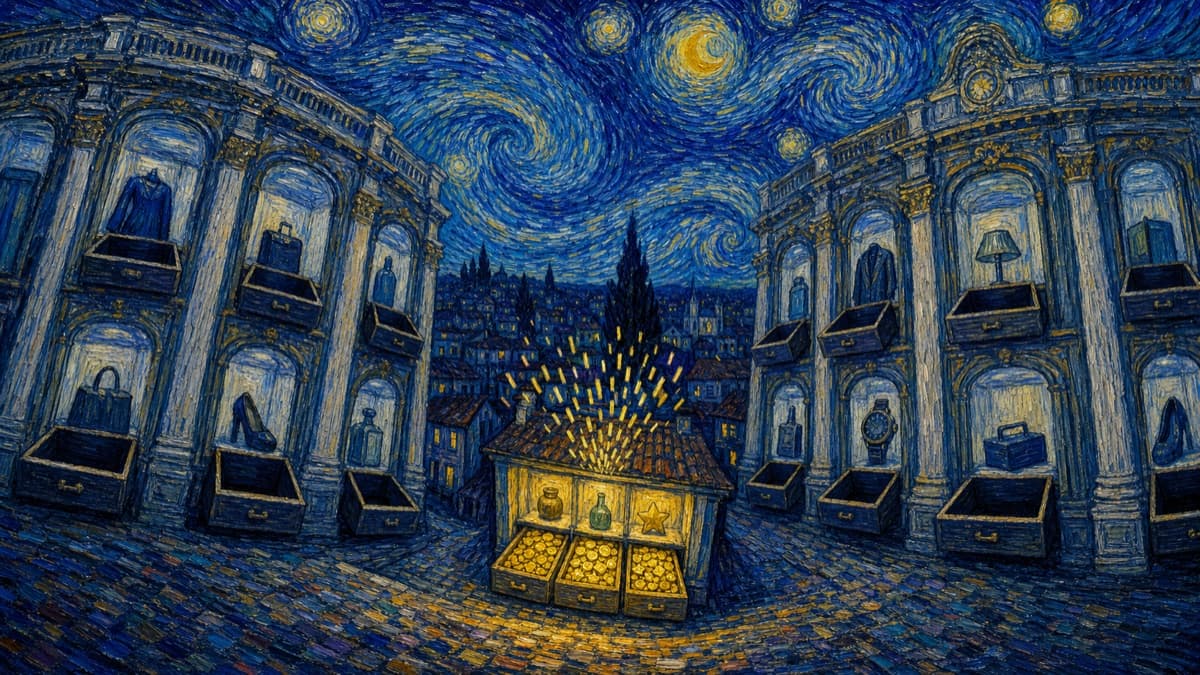 Illustration of a small store competing equally in the AI shopping arena