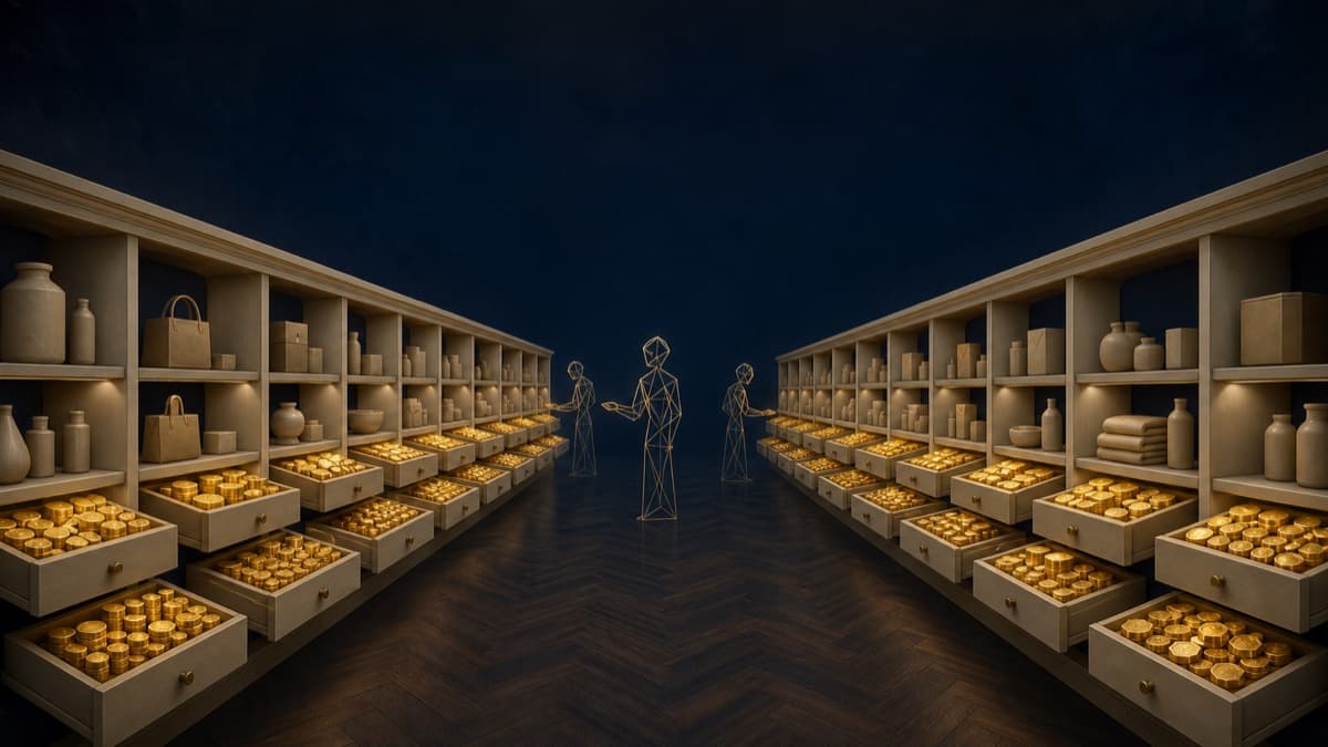 Conceptual illustration of a Shopify catalog prepared for selection by AI shopping agents